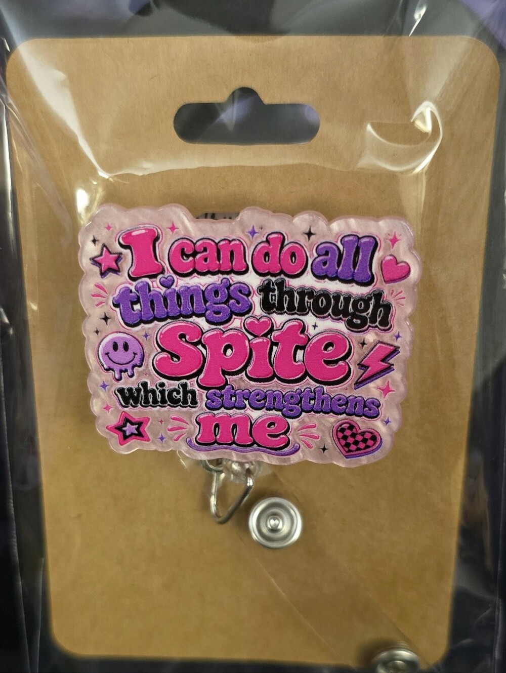 "All Things Through Spite" Novelty Badge Reel - Retractable ID Holder